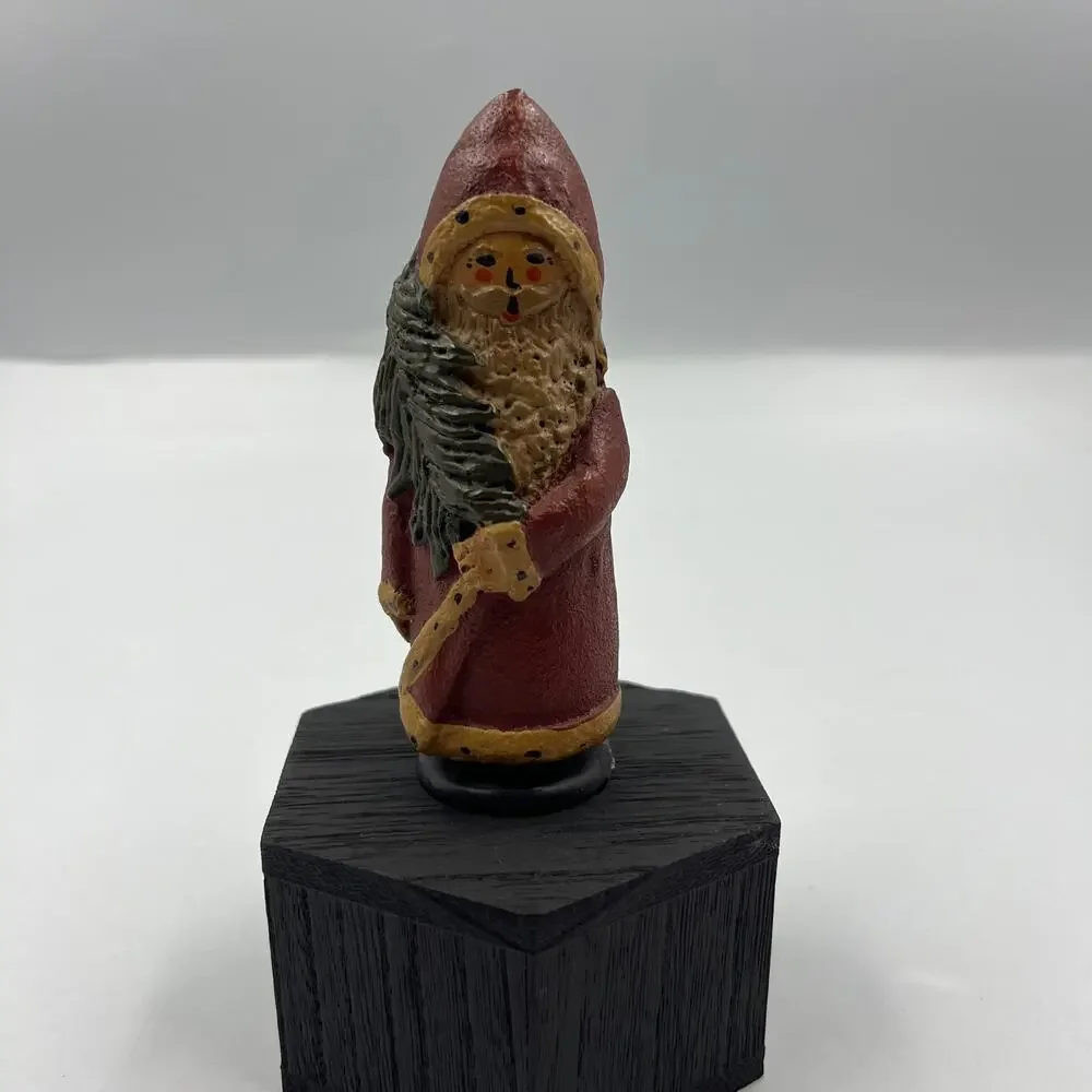 Vtg Folk Art Handmade Wooden Old World Santa Claus Small 5